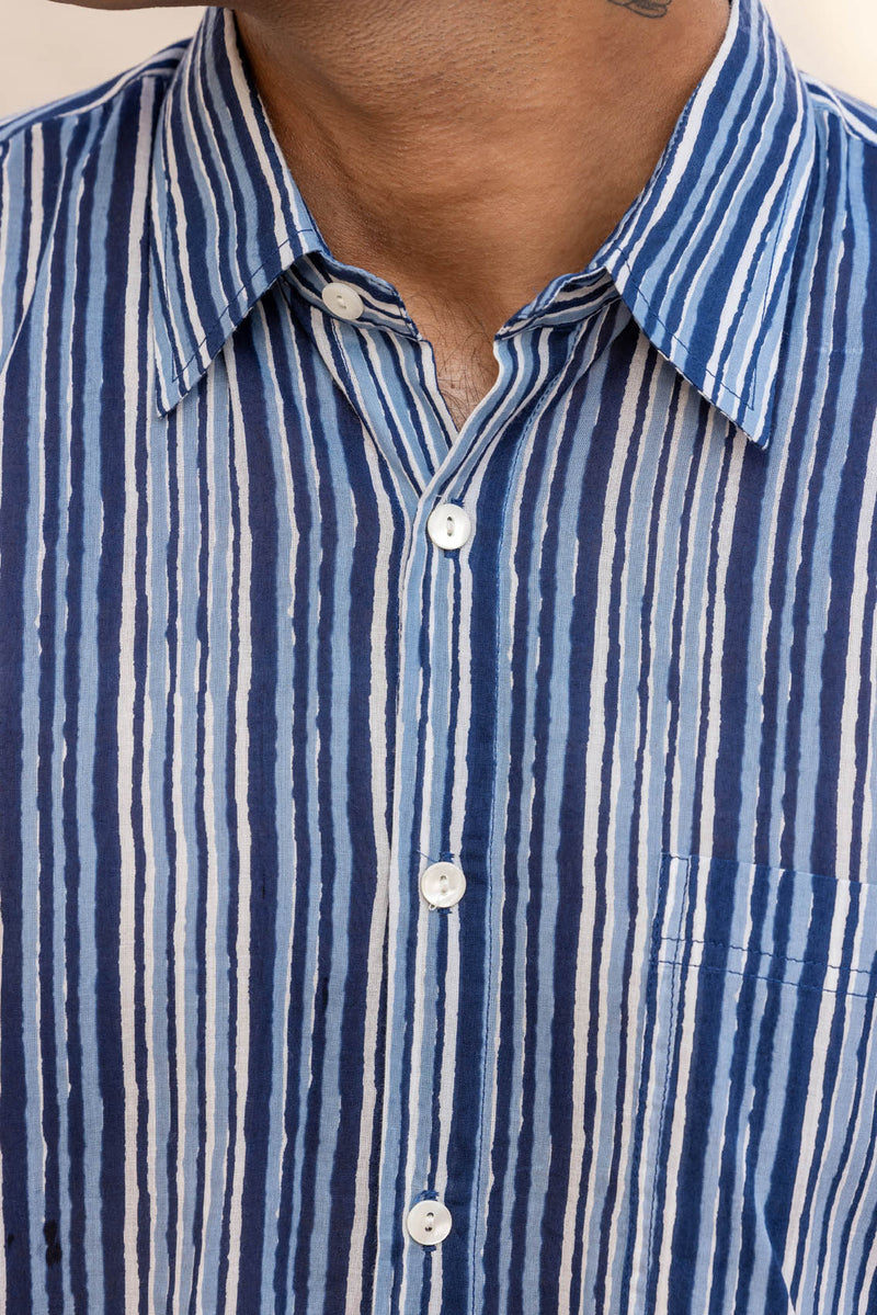 Indigo Striped Half Sleeve Shirt