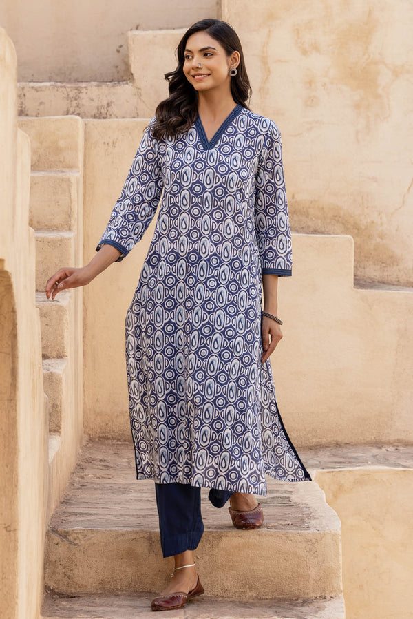 Indigo Paisley Block Print Kurta