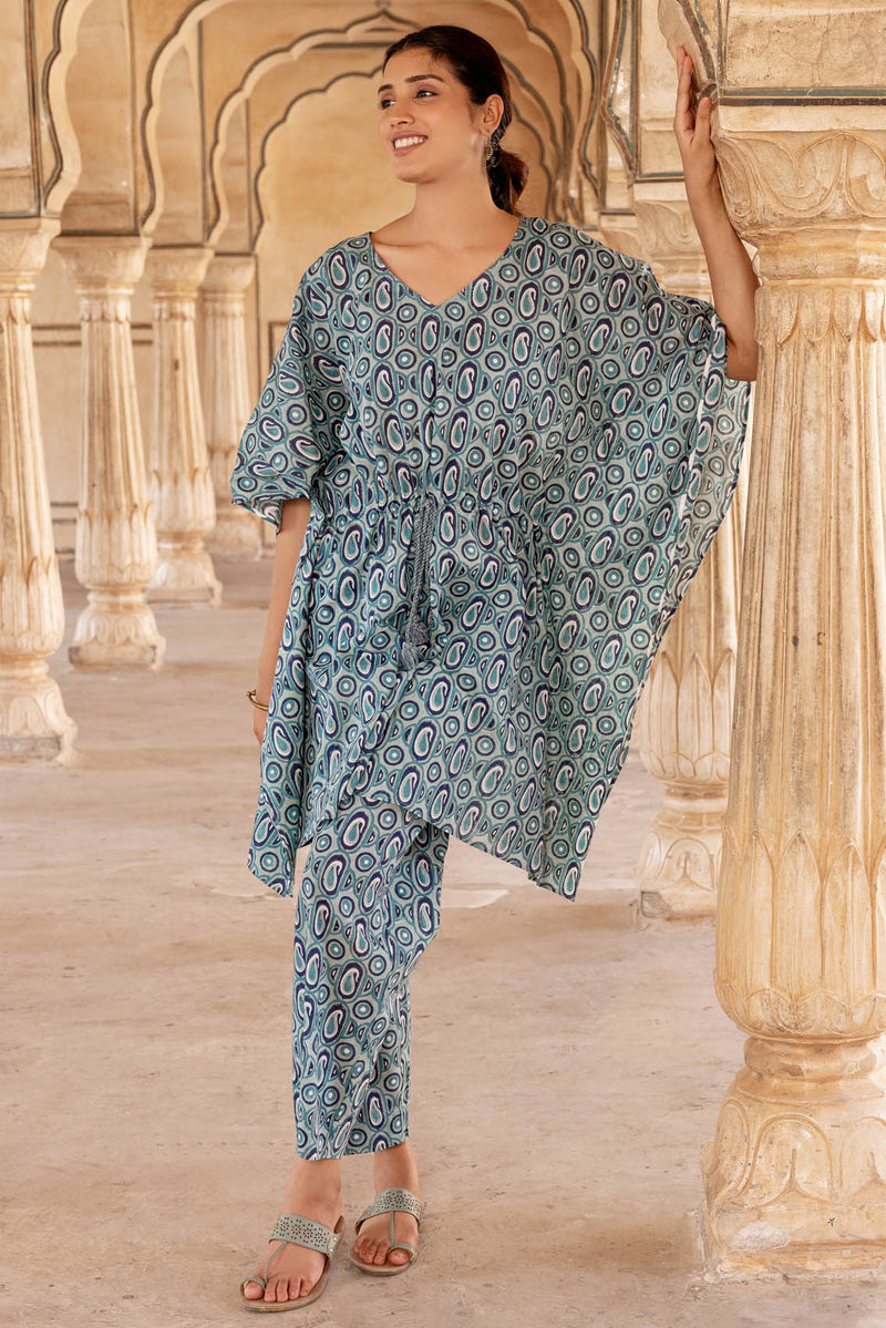 Green Paisley Block Print Kaftan