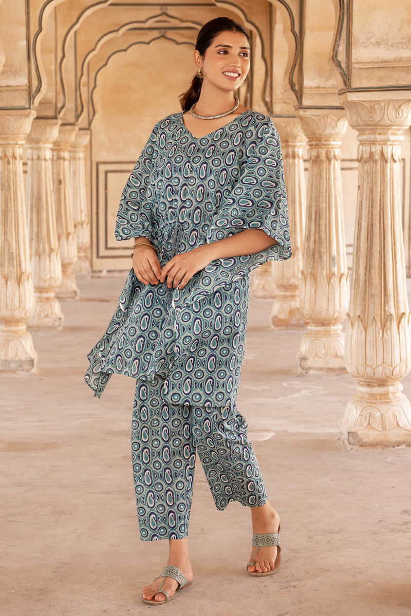 Green Paisley Block Print Kaftan