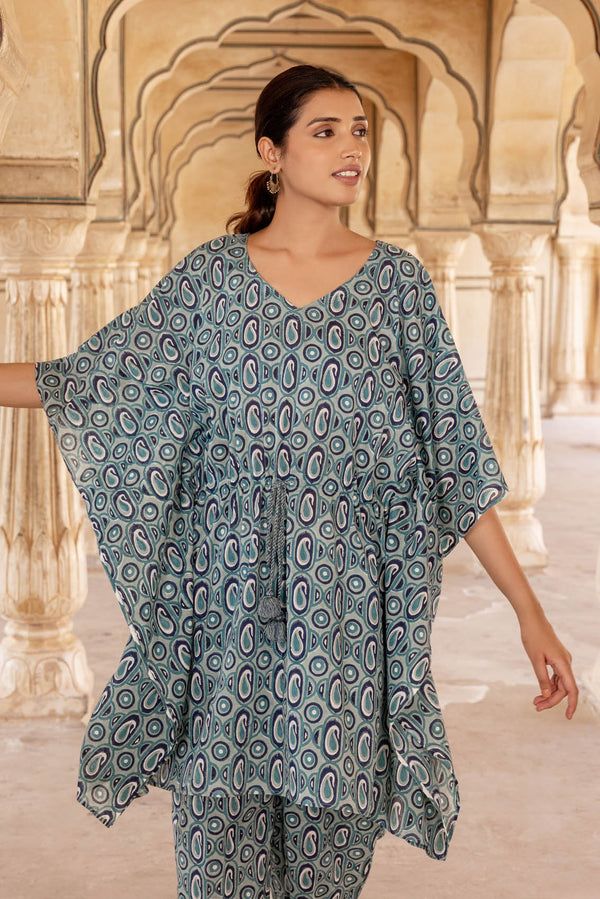 Green Paisley Block Print Kaftan