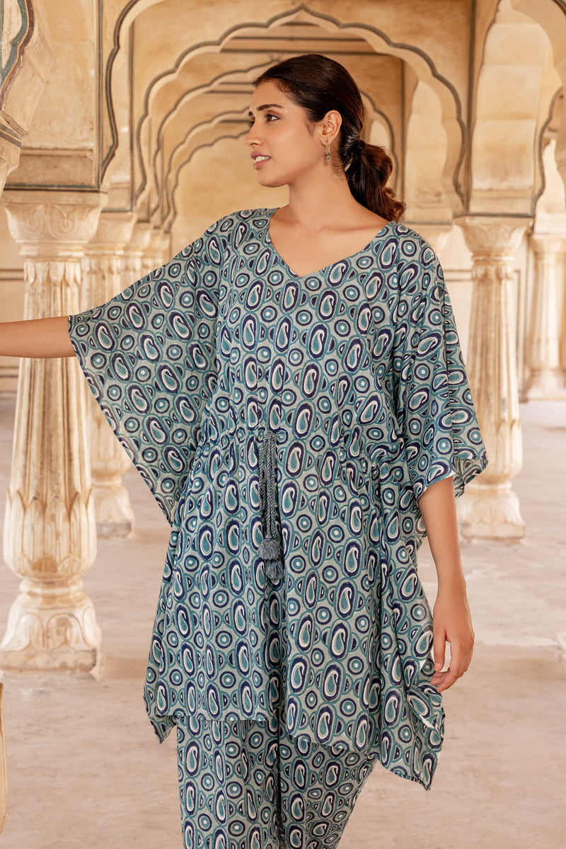 Green Paisley Block Print Kaftan