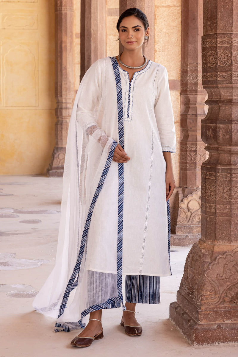 White Hand Embroidered Kurta