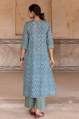 Green Paisley Block Print Kurta