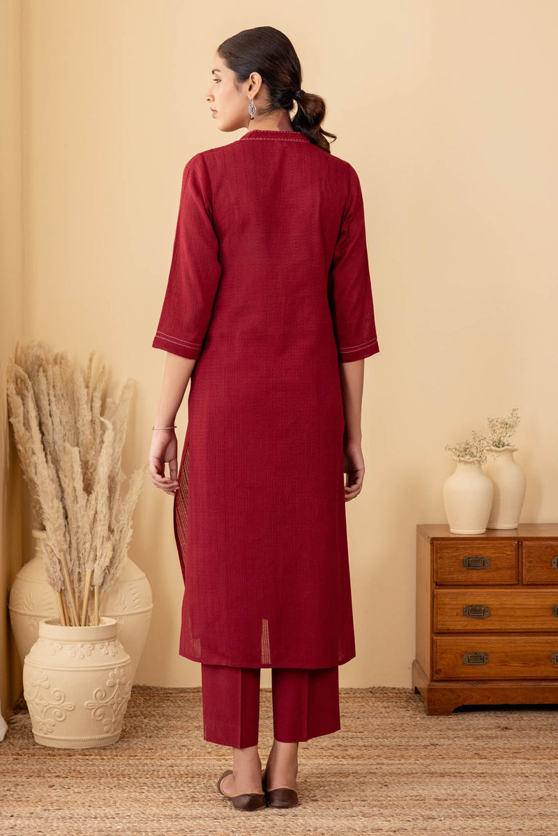 Dark Red Dobby Kurta