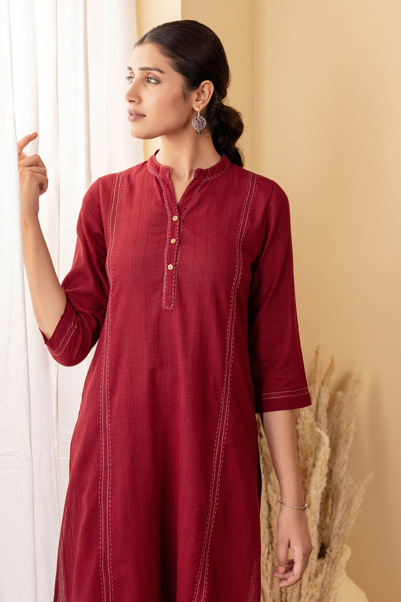 Dark Red Dobby Kurta