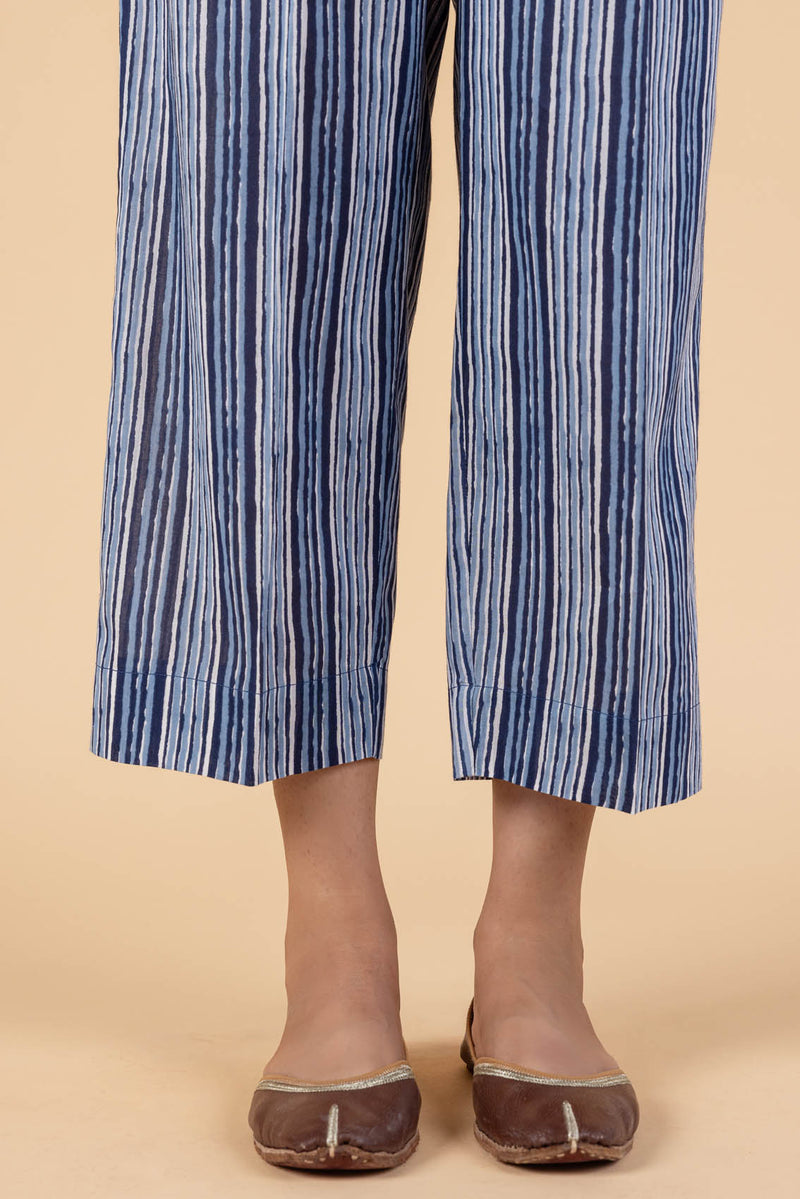 Indigo Striped Wide Legged Trousers