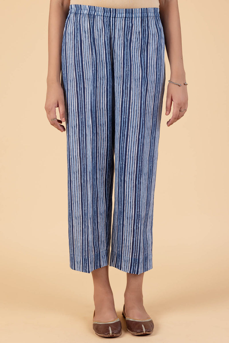 Indigo Striped Wide Legged Trousers