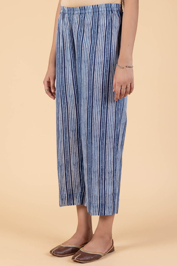 Indigo Striped Wide Legged Trousers