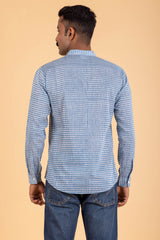 Blockprinted Checks Mandarin Collar Shirt Kurta