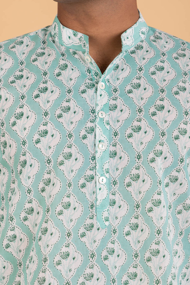 Aqua Mandarin Collar Shirt Kurta