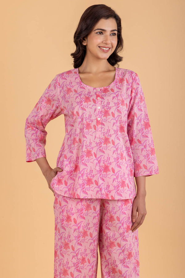 Pink Floral Pajama Set