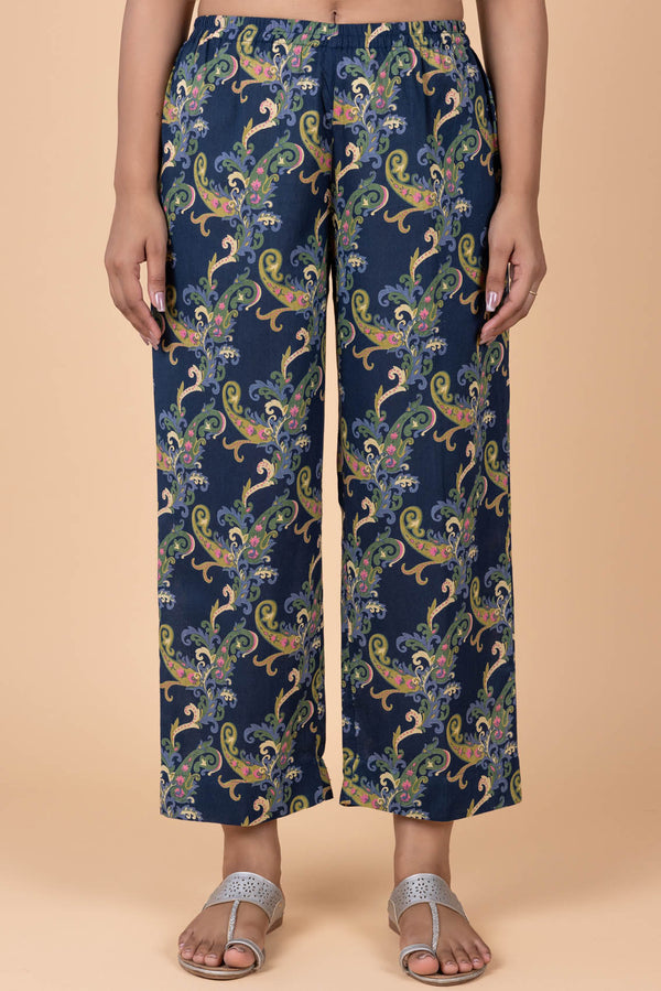 Paisley Printed Deep Blue Trousers