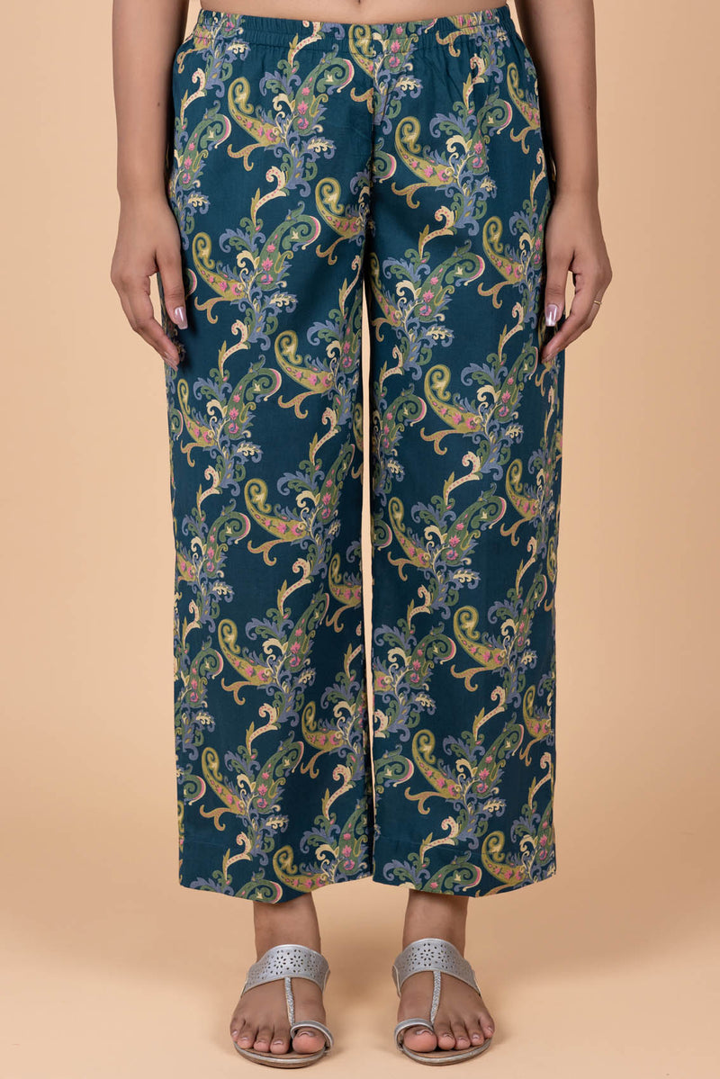 Paisley Printed Deep Green Trousers