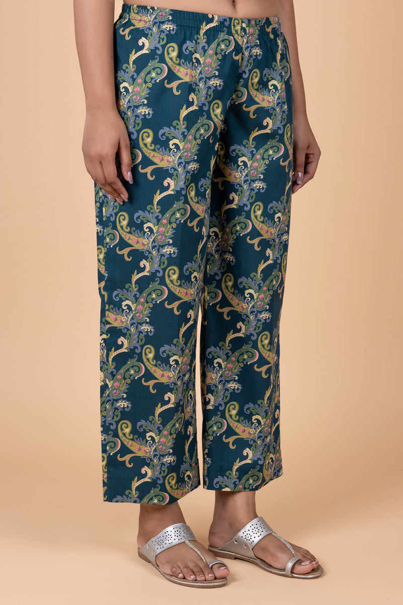 Paisley Printed Deep Green Trousers