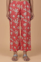 Coral Red Printed Trousers