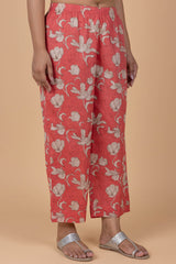 Coral Red Printed Trousers