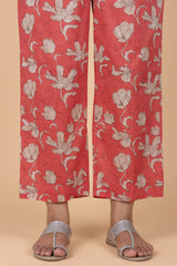 Coral Red Printed Trousers