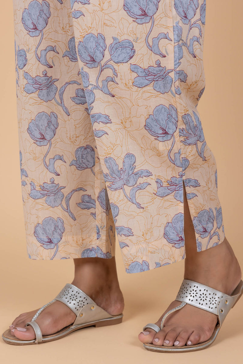 Beige Printed Trousers