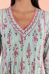 Minty Floral Pleated Kurta