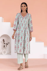 Minty Floral Pleated Kurta