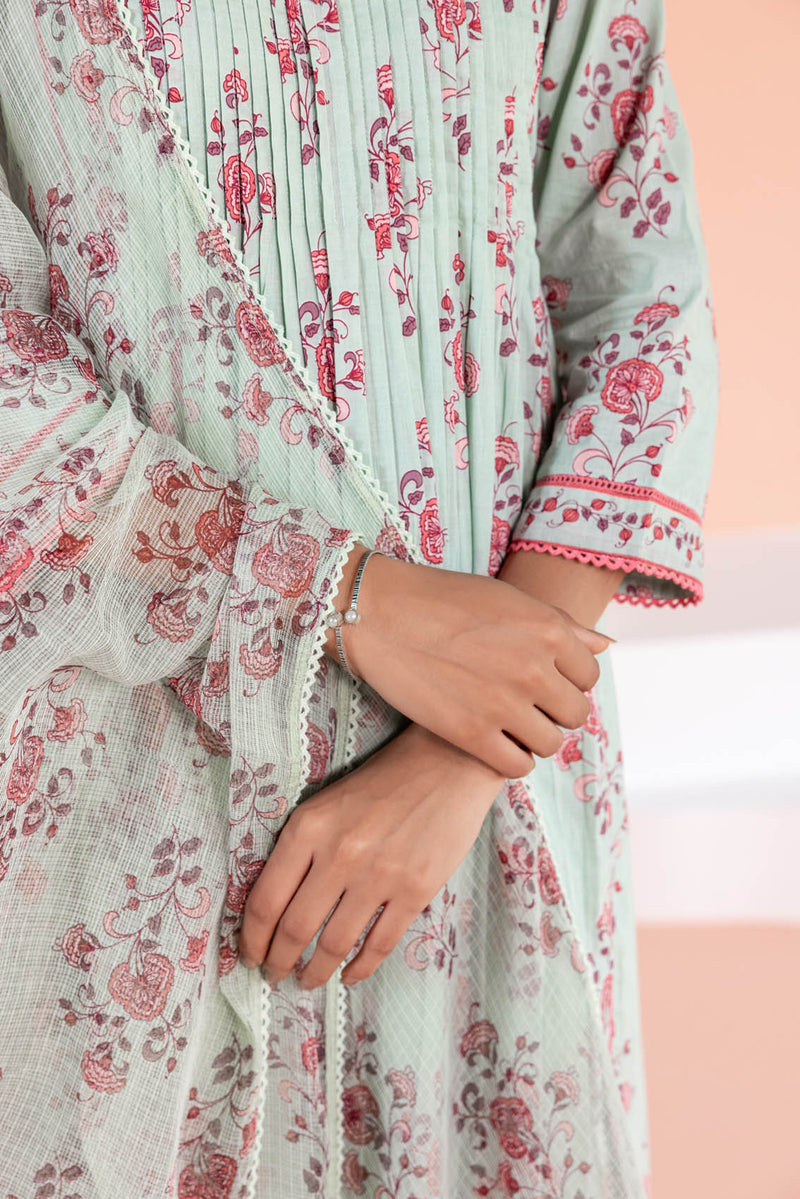 Minty Floral Pleated Kurta