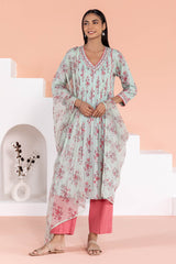 Minty Floral Pleated Kurta