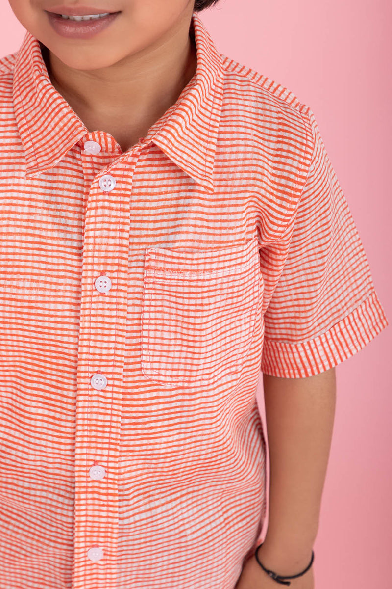 Orange Small Checks Boys Shirt