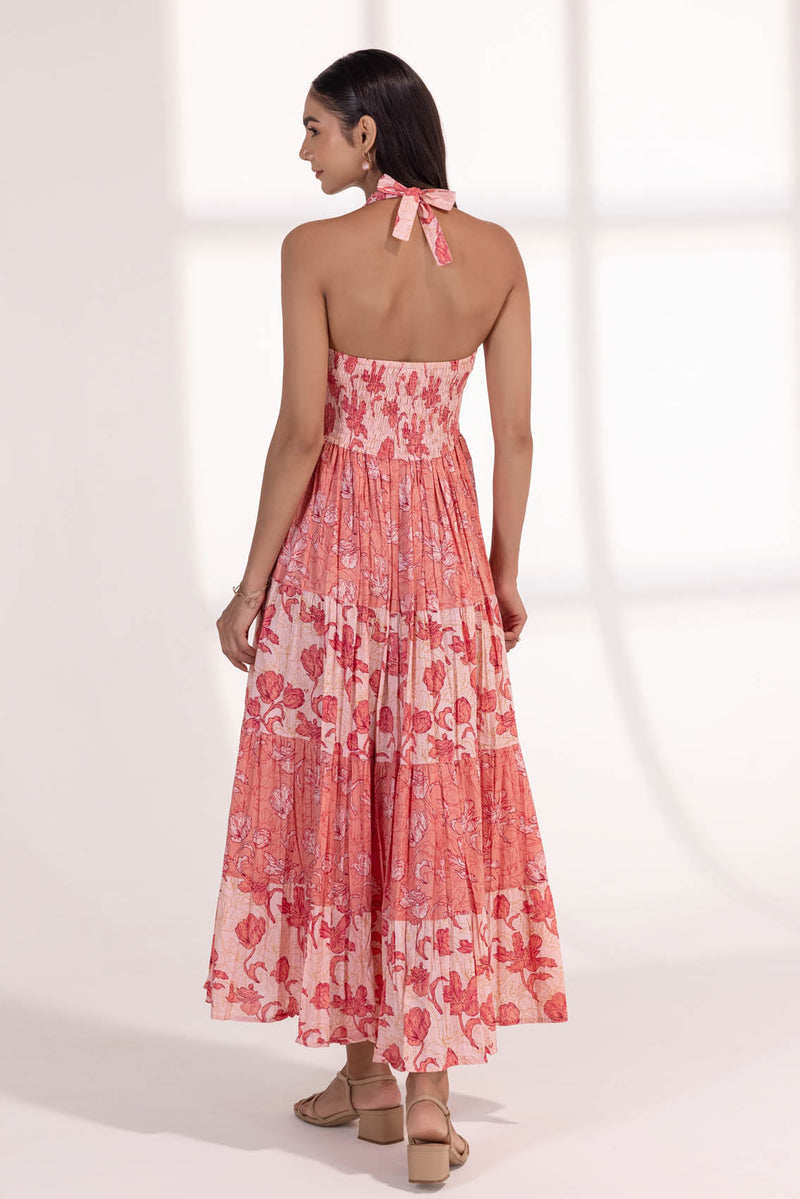 Pink Blossoms Halter Dress