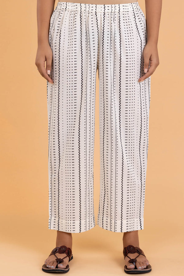 Cream Printed Trousers