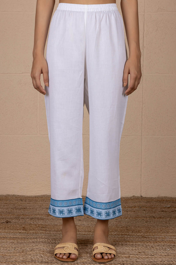 White And Blue Border Trousers