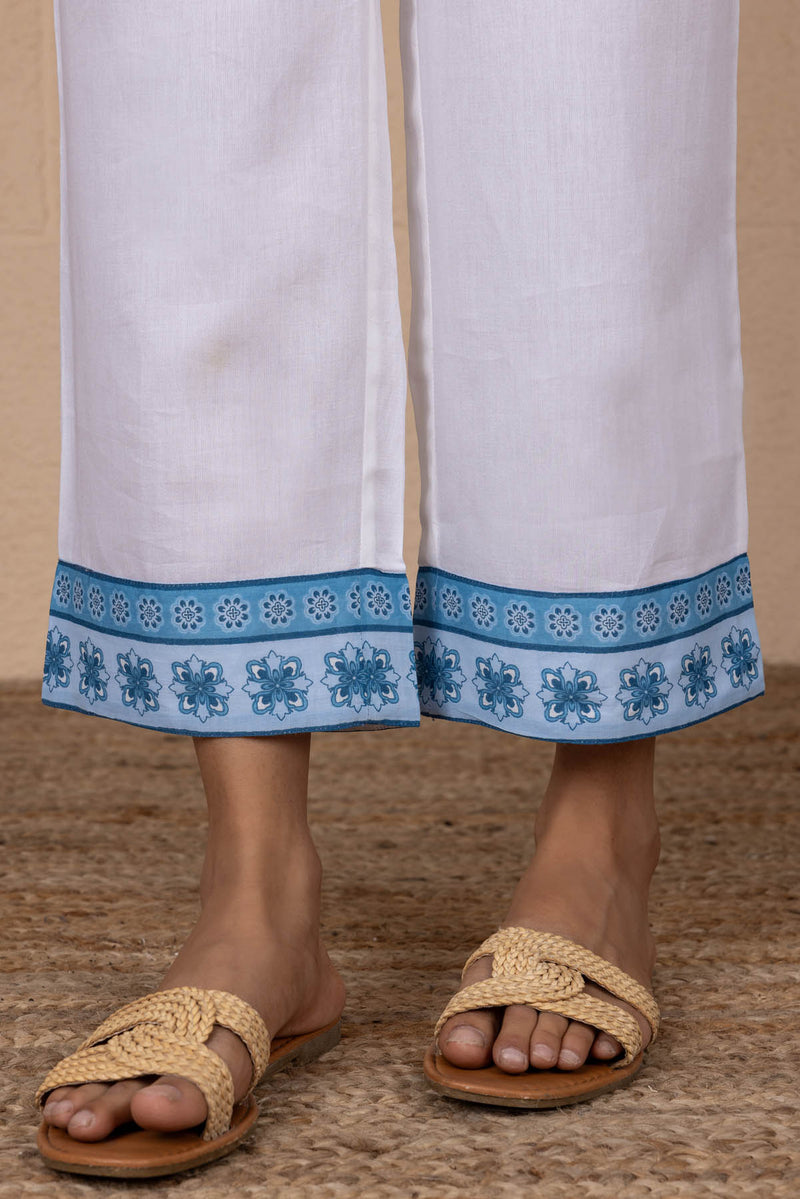 White And Blue Border Trousers