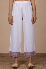 White And Dusty Rose Border Trousers