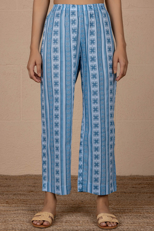 Blue Floral Border Trousers
