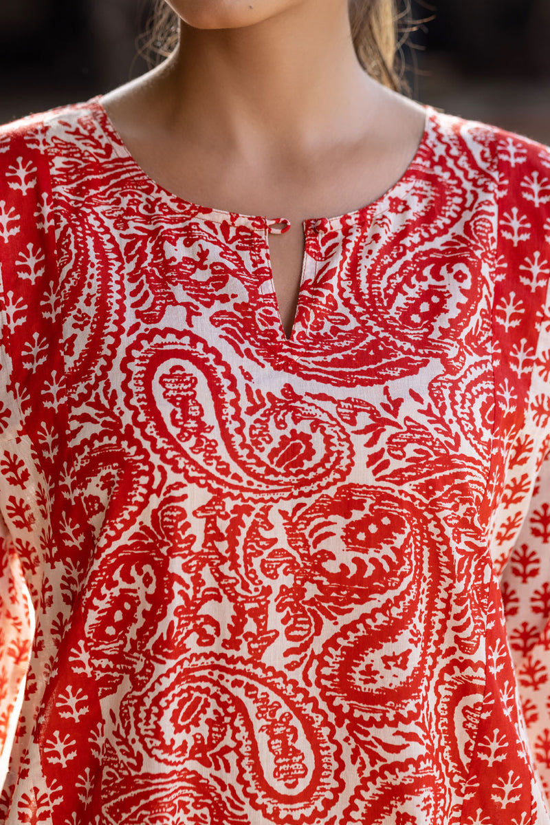 Red Panelled Kurta