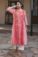 Red Panelled Kurta