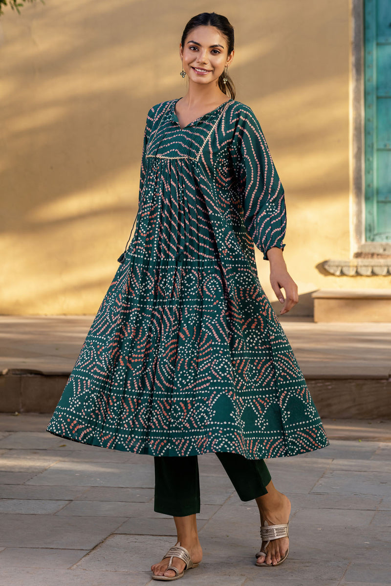 Emerald Green Bandhej Kurta