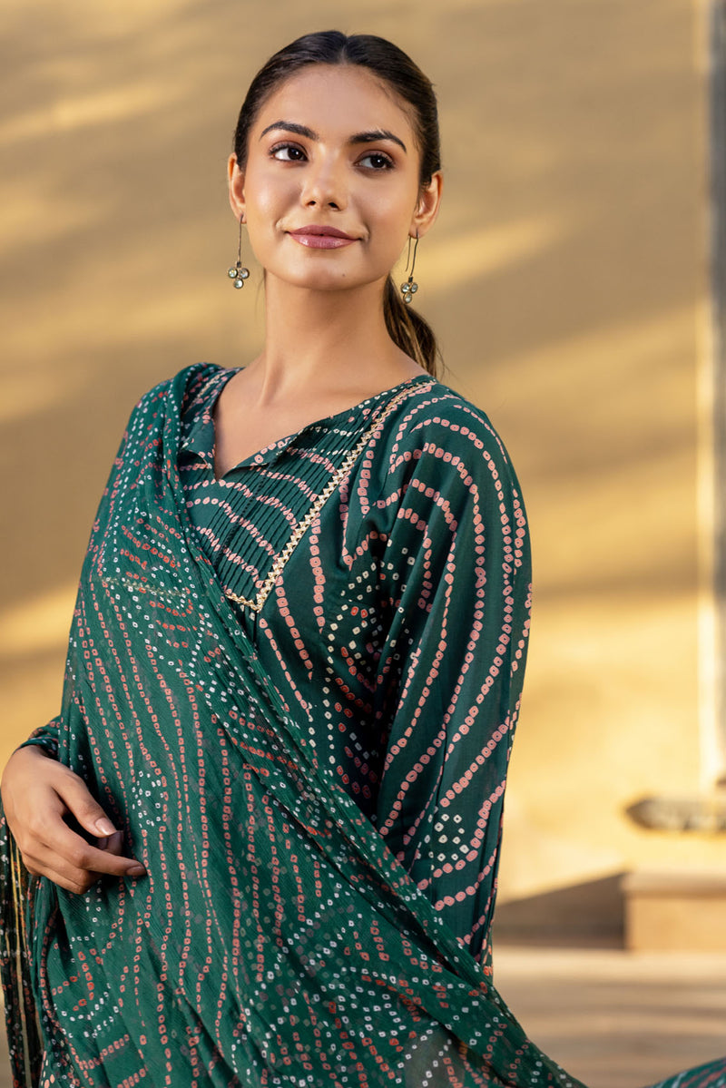 Emerald Green Bandhej Kurta