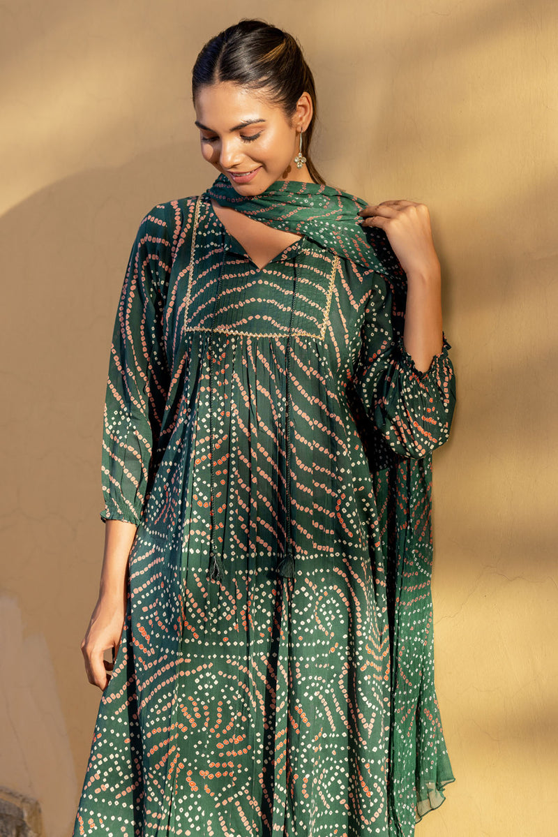 Emerald Green Bandhej Kurta