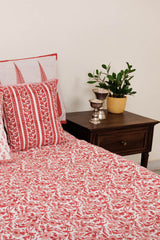 Pink Floral Jaal Hand Block Printed Bedcover