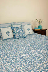 Blue Anaar Jaal Hand Block Printed Bedcover