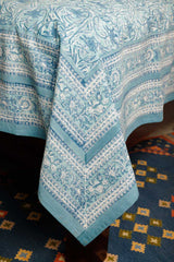 Blue Floral Jaal Hand Block Printed Bedcover
