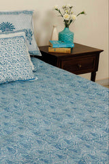 Blue Floral Jaal Hand Block Printed Bedcover