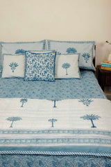 Blue Palm Hand Block Printed Quilt