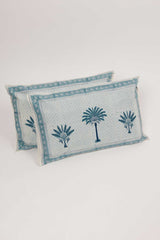 Blue Palm Hand Block Printed Pillow Cover | 1 Unit
