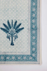 Blue Palm Hand Block Printed Pillow Cover | 1 Unit
