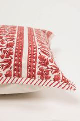 Pink Floral Border Hand Block Printed Cushion Cover
