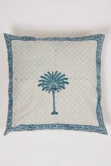 Blue Palm Hand Block Printed Cushion Cover