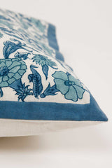 Blue Floral Hand Block Printed Cushion Cover