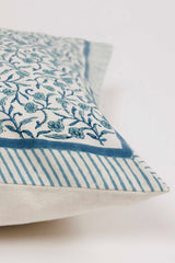 Blue Tiny Floral Hand Block Printed Cushion Cover